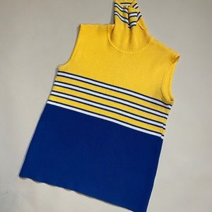 Vintage 90s Turtleneck Blue/Yellow Stripe Tank Top